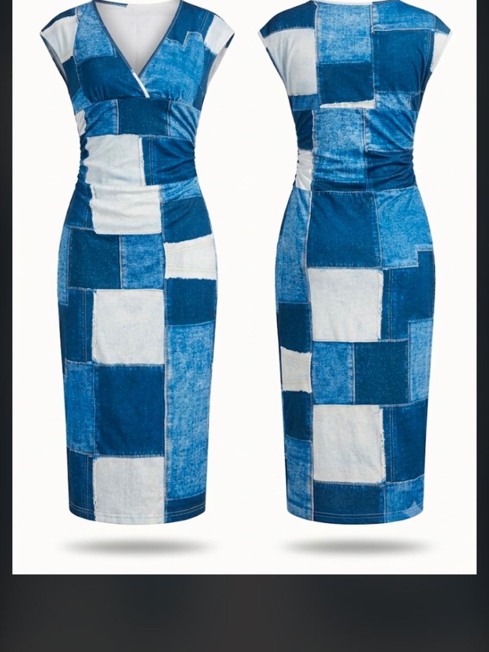 Blue Patchwork Sheath Dress - Women